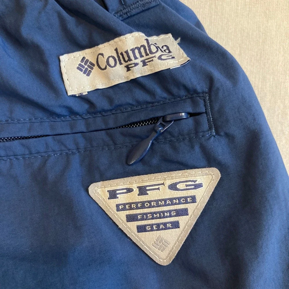 Columbia PFG Shorts Mens Small Navy Blue Fishing Omni-Shade FM4009 6